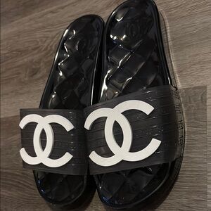 Chanel Black Jelly Slides